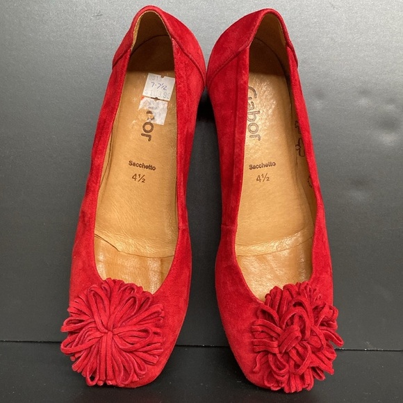 Gabor Hollywell Ladies Flower Trim Leather Suede Ballet Pumps Red Size 4.5 - Picture 1 of 10